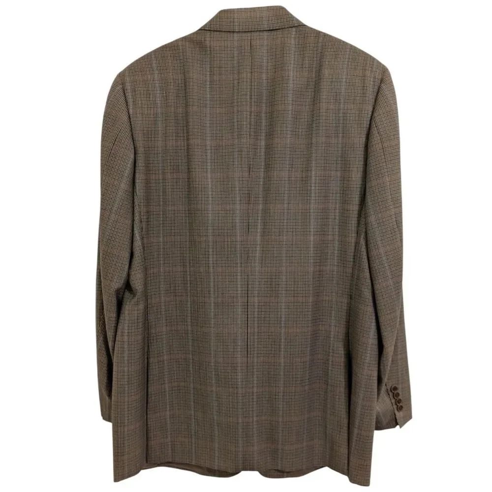 Canali Italy Pure Wool Plaid Sport Coat Blazer - Brown/Blue Super 120s US 46L